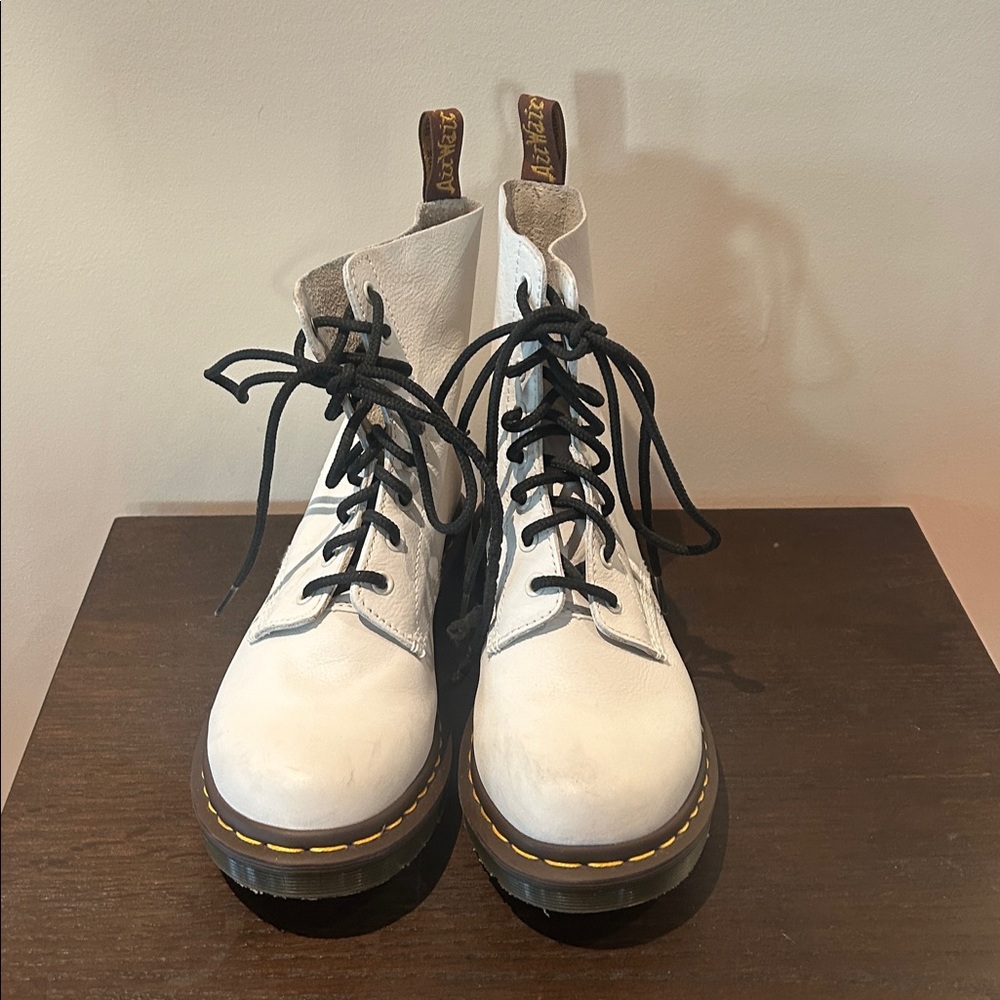 Dr. Martens White Leather Boots with Black Laces
